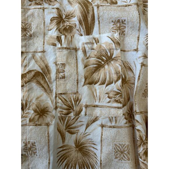 Mens Hawaiian XL SHIRT BROWN Tiki Floral Palm pocket Casual Life 100% Cotton - Picture 7 of 9